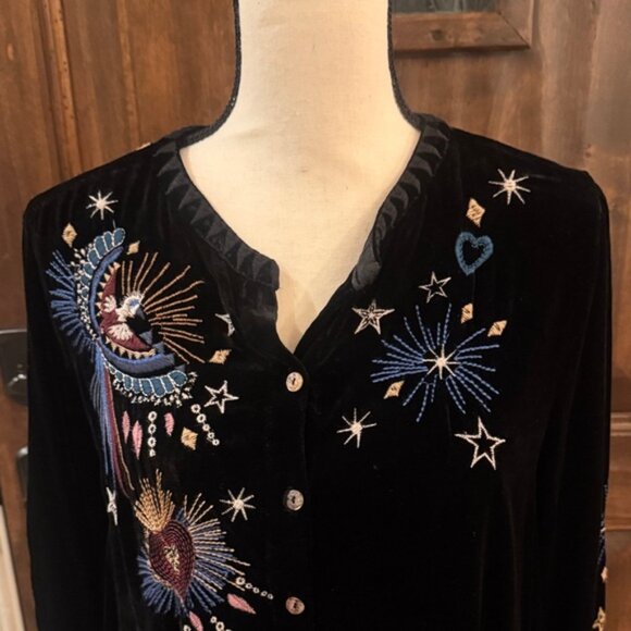 Johnny Was Embroidered Black Velvet Women's Top - Picture 2 of 8